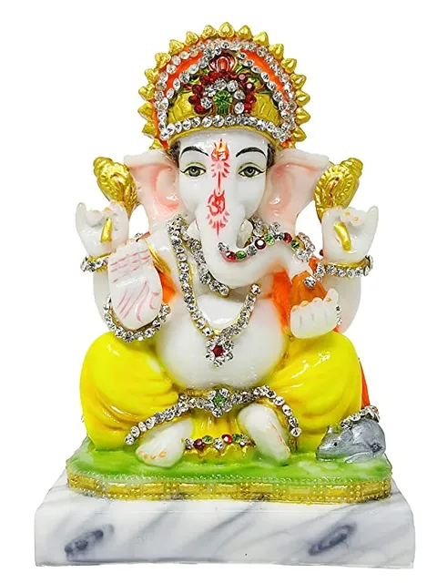 Showpiece Lord Ganesh Ganpati Marble God Idol Statue - 3*4.5*7.5 Inch (MB0162)