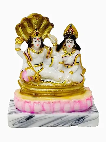 Showpiece Marble Dust Vishnu Laxmi God Idol Statue - 3*4*5.5 Inch (MB0164)
