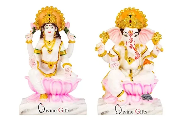 Showpiece Marble Dust Laxmi Ganesha God Idol Statue - 2.7*8*6.7 Inch (MB0166)