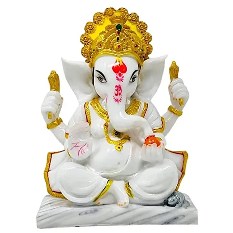 Showpiece Marble Dust Ganesha God Idol Statue - 3.5*6.5*8.5 Inch (MB0172)