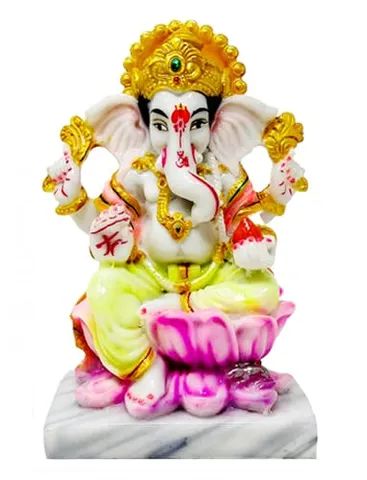 Showpiece Marble Dust Ganesha God Idol Statue - 3*4*6.5 Inch (MB0174)