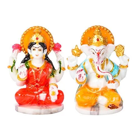 Showpiece Laxmi Ganesha for Diwali Pooja |Marble Statue | murti for Pooja Room | God Idol Statue - 3*5*4 Inch (MB0178)