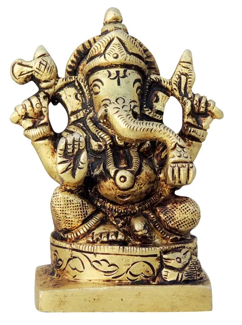 Brass Showpiece Ganesh Ji Statue - 2*1.5*3 Inch (BS1453 G)