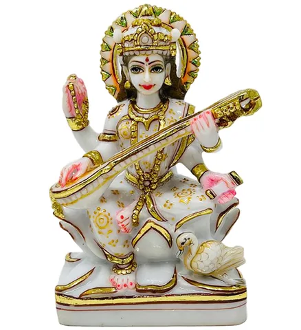 Marble Dust Showpiece Sarawati Ji God Idol Statue - 3.5*4.5*6.5 Inch (MB0190)
