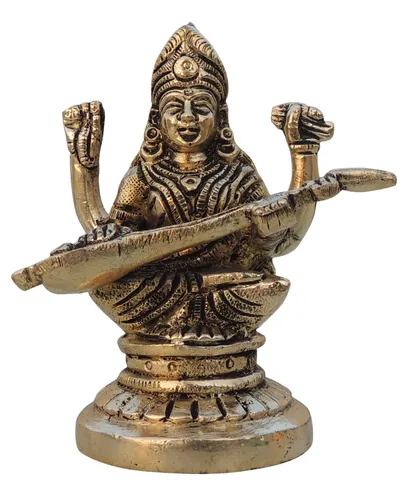 Brass Showpiece Saraswati Ji God Idol Statue  -3.5*2.2*4.2 inch (BS1526 D)
