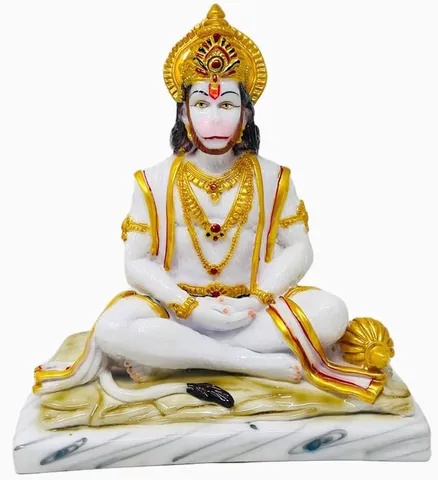 Marble Dust Hanuman Samadahi God Idol Statue  - 6*8*10 Inches (MB0193)