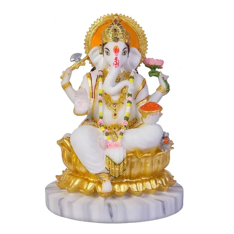 Marble Dust Ganesha God Statue Idol - 7.8*7.8*7.8 Inches (MB0204)