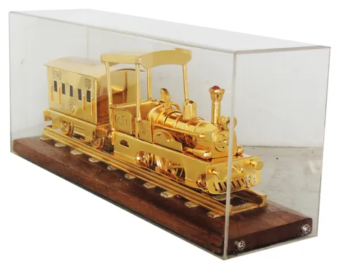 Brass Showpiece Train Model with wooden base - 12*3.5*5 Inch (F550)