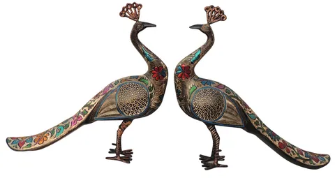 Brass Home Decor Showpiece Peacock Pair Statue -16.5*4*16.5 Inch (AN250 E)