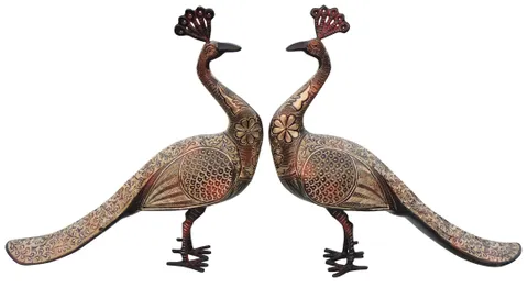 Brass Showpiece Peacock Pair Statue - 16.5*4*16.5 Inch (AN251 E)