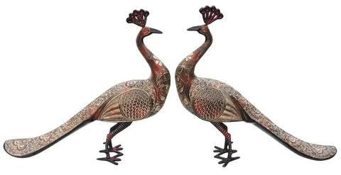 Brass Showpiece Peacock Pair Statue - 25*7*22 Inch (AN251 G)