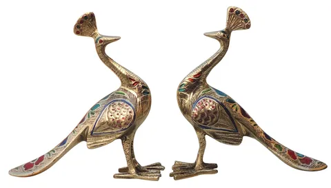 Brass Showpiece Peacock Pair Statue - 6.5*2.5*7.2 Inch (AN252 A)
