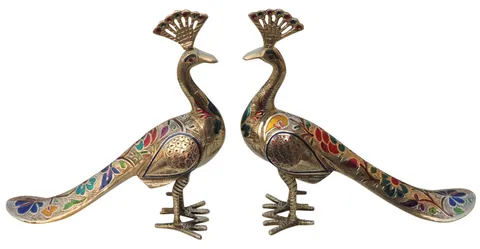 Brass Showpiece Peacock Pair Statue - 11.5*3.2*10.5 Inch (AN252 C)
