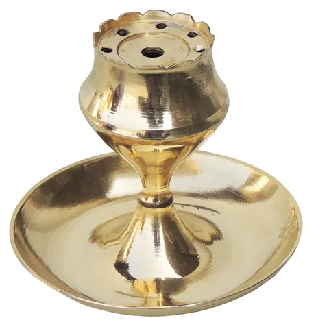 Brass God Temple Agardan, Agarbatti Stand Plate  - 3*3*2.6 inch (F637 B ) (MOQ : 6 Pcs)