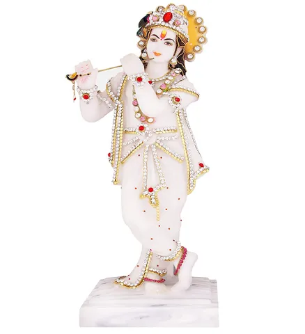 Krishna Marble Dust Idol Statue - 6*6*16.5 Inch (MB0233)