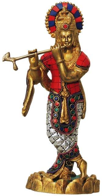 Brass Krishna Stone Idol-4.5*4.5*11 (BS427 B)