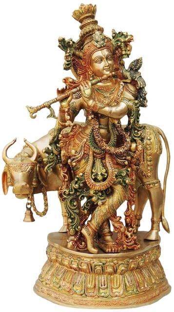 Brass Krishna with Cow Big Idol-17*10*28 (BS690 A)