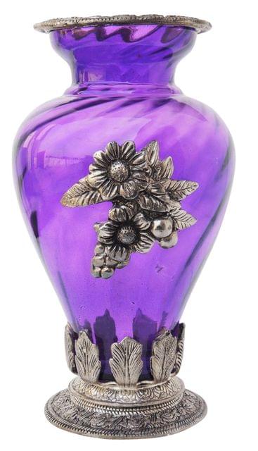 Home & Garden Decorative Flower Pot, Vase Purple Glass - 6*6*10.5 Inch (AS147 E)