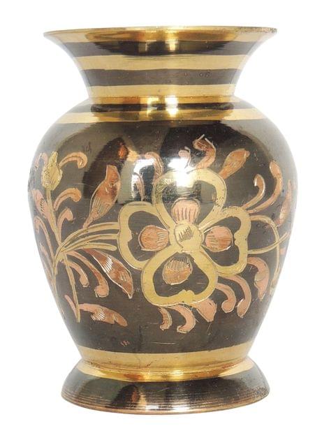 Brass Showpiece Flower Pot Vase - 3*3*4 Inch (F690 B )
