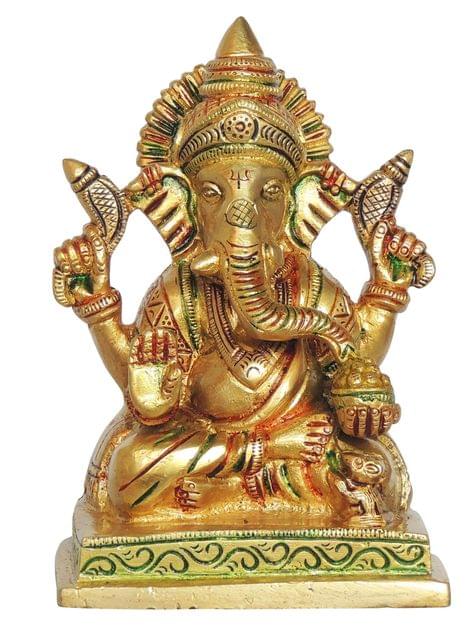 Brass Showpiece Ganesh Ji God Idol Statue - 4*3.2*5.5 Inch (BS1410 G)