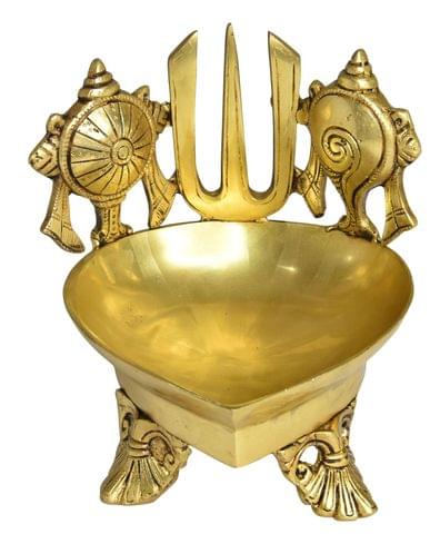Brass Table Decor Shankh Chakra Deepak, Oil Lamp - 6*6*7 Inch (BS1503 G)