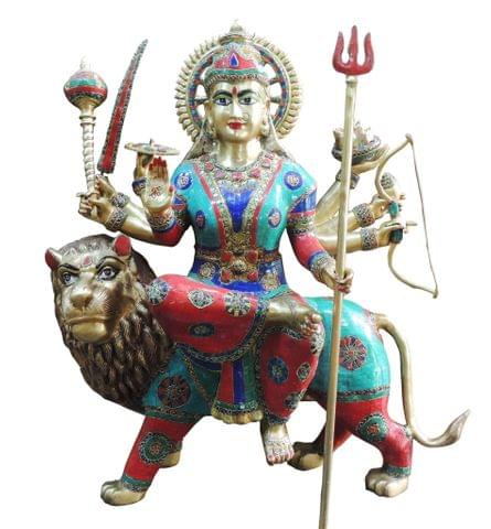 Brass Showpiece Durga Ji Stone Finish with Lacquer God Idol Statue - 32*13.5*35 Inch  (BS1500 A)