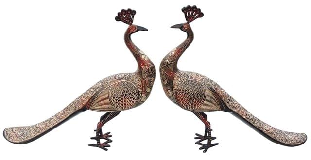 Brass Showpiece Peacock Pair Statue - 19*4.5*17.5 Inch (AN251 F)