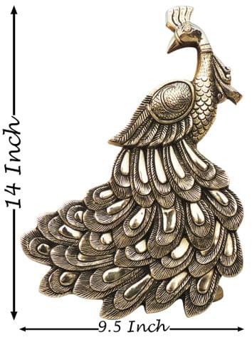 Brass Showpiece Wall Hanging, Wall Decor Peacock Statue - 9.5*1*14 Inch (BS1541 C)