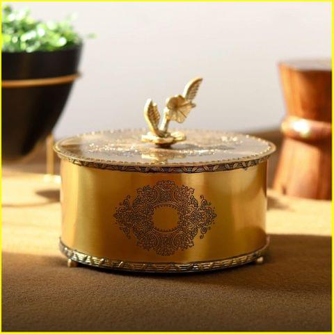 Brass Decorative Supari Container Box - 6*6*5 Inch (AT045 C)