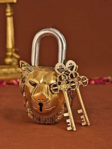 Brass Showpiece & Working Lion Face Shape Lock - 3.5*2*5.5 Inch (BS1486 D)