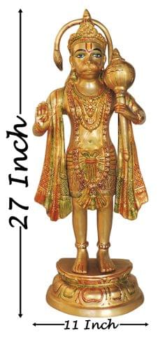 Brass Showpiece Standing Hanuman Ji God Idol Statue - 11*5*27 Inch (BS1301 I)