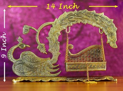 Aluminium Showpiece Duck Peacock Jhula Statue - 14*4.5*9 Inch (AS457 G)