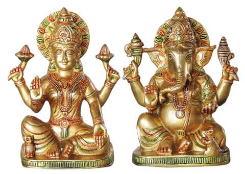 Brass Showpiece Laxmi Ganesh Pair God Idol Statue (BS1062)