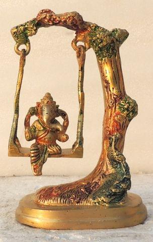 Brass Showpiece Ganesh Jhula God Idol Statue - 4.5*3*7 Inch (BS1594 G)