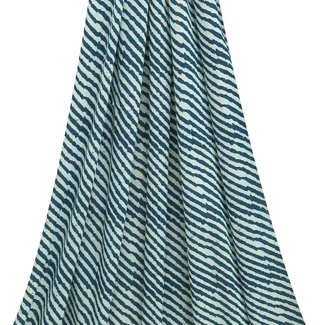 Dark Blue & White  Malmal Stripe Handblock Print Fabric