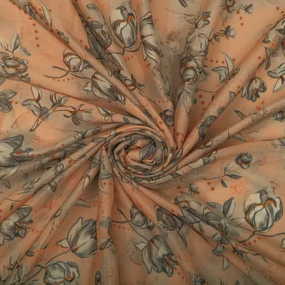 Soap Orange Chinon Chiffon Digital Floral Print Fabric
