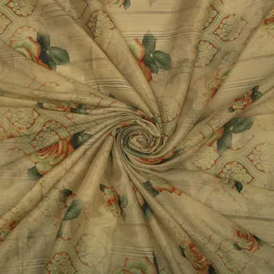 Moss Green Chinon Chiffon Digital Floral Print Fabric
