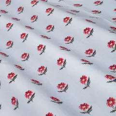 White Cotton Floral Print Fabric