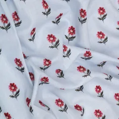 White Cotton Floral Print Fabric