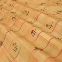 Beige Floral Print Linen Fabric