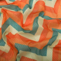 Blue and Brown Zig-Zag Print Georgette Fabric