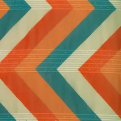 Blue and Brown Zig-Zag Print Georgette Fabric
