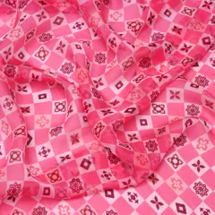 Candy Pink Check Print Organza Fabric