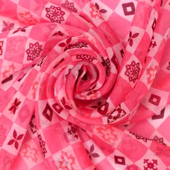 Candy Pink Check Print Organza Fabric