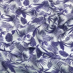 Cobalt Blue Tropical Print Satin Fabric