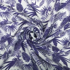 Cobalt Blue Tropical Print Satin Fabric