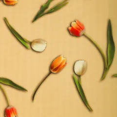 Champagne Cream and Orange Floral-Print Crepe Fabric