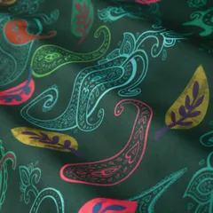 Turquoise Blue and Pastel Print Satin Sequence Fabric