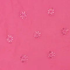Pink Chanderi Floral Threawork Sequins Embroidery Fabric