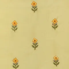 Cream Chanderi Floral Embroidery Fabric